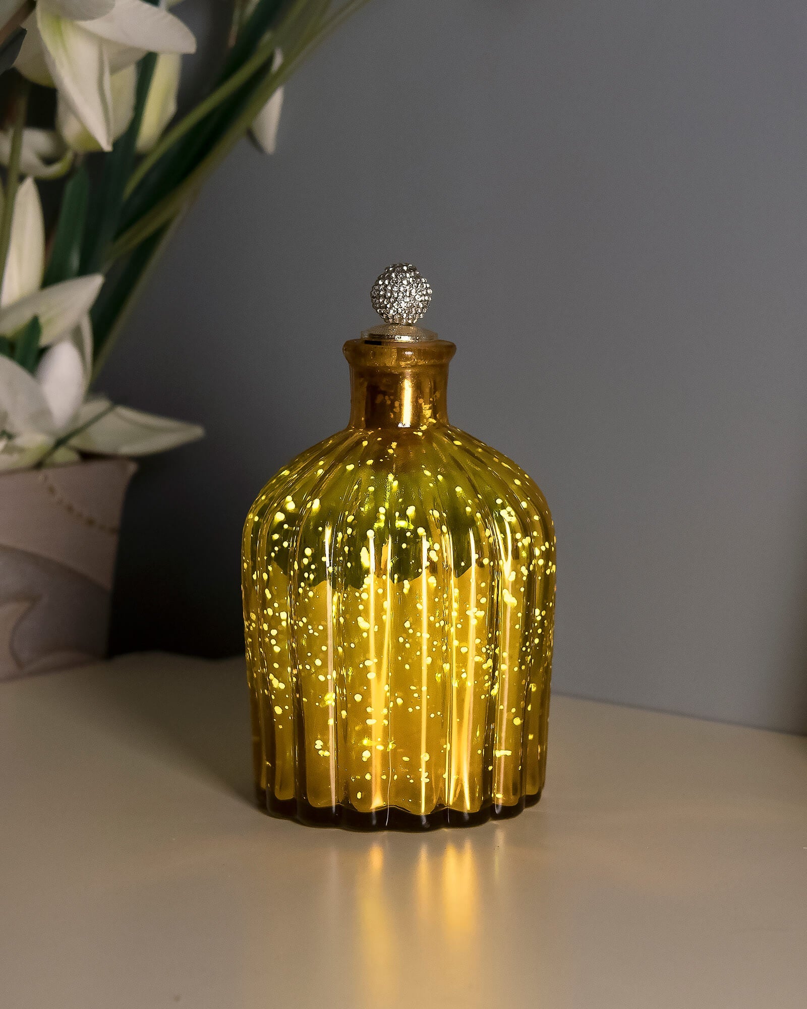 Mercury Gold Flat Base Bottle Copper Star String Lights , Warm White LED Fairy Lights