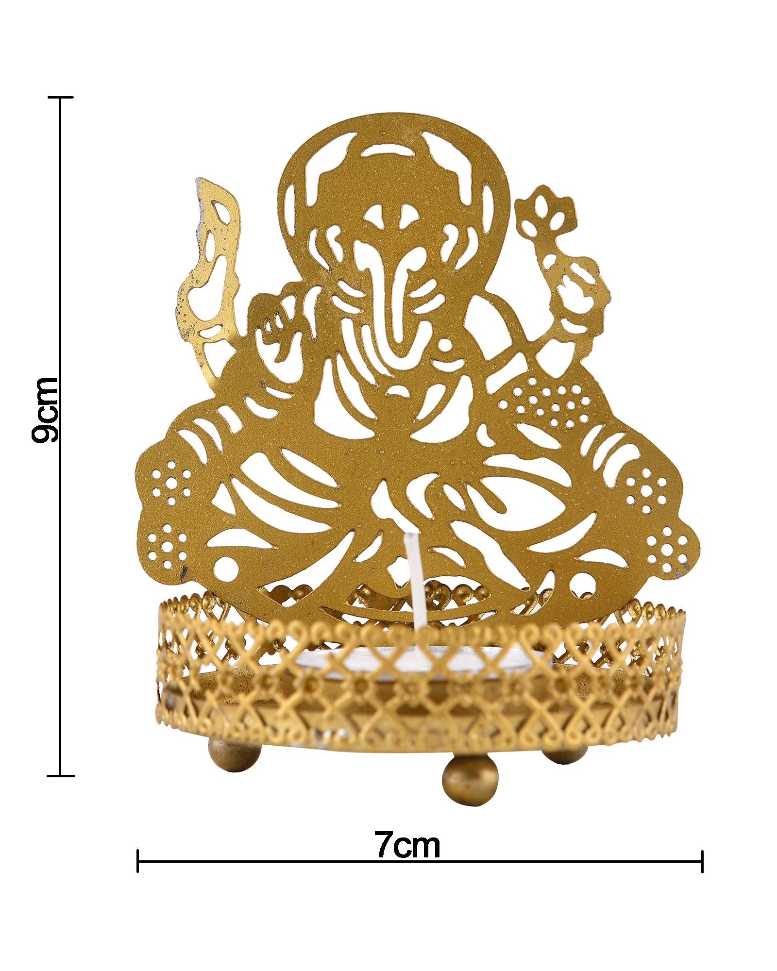 Set of 2 Shadow Metal Tea Light Holder, Brass finish Puja Diwali candle Holder with Free Wax diya