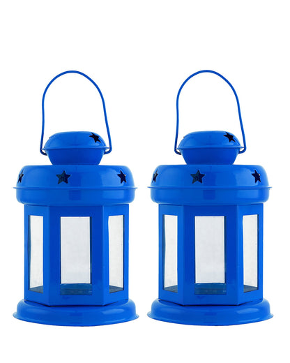 Star Light Decorative Metal Lantern Indoor/Outdoor Hanging Lantern, Set of 2 Designer Candle Tealight Holder