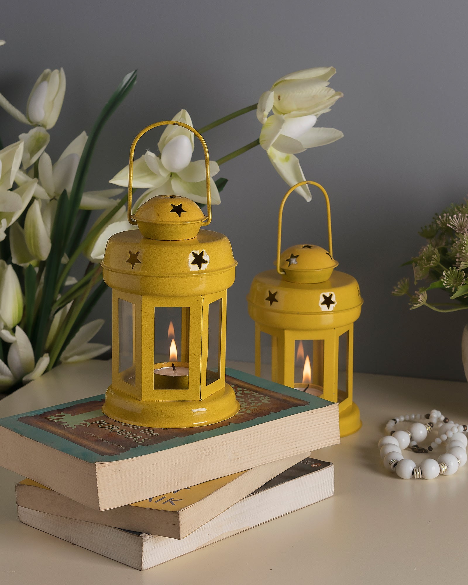 Star Light Decorative Metal Lantern Indoor/Outdoor Hanging Lantern, Set of 2 Designer Candle Tealight Holder