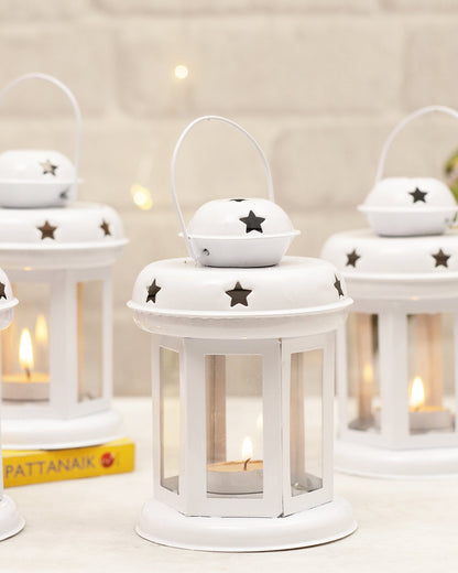 Set of 4 Star Light Decorative Metal Lantern Indoor/Outdoor Hanging Lantern, Designer Candle Tealight Holder