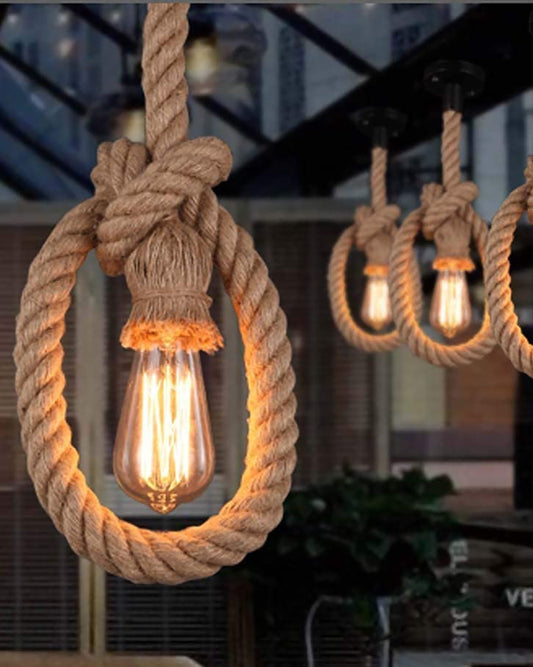 Edison lamp Rustic Rope hanging/pendant Vintage industrial loft, E27 Holder, Decorative cieling light, Beige color. 1.2 Meter (bulb not included), Set of 3