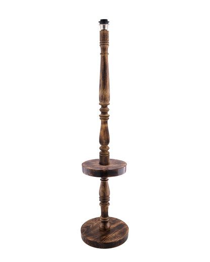 Classic Round Mabel Black Finish Wooden Floor Lamp with Khadi Shade