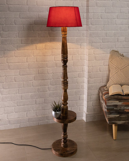 Classic Round Mabel Black Finish Wooden Floor Lamp with Khadi Shade