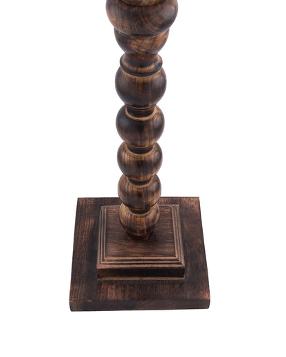 Classic Round Mabel Black Finish Wooden Floor Lamp with Khadi Shade