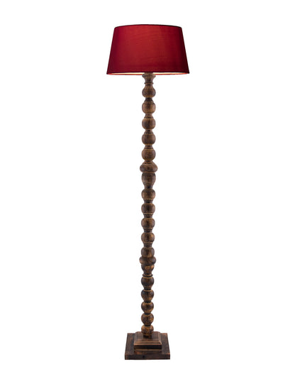 Classic Round Mabel Black Finish Wooden Floor Lamp with Khadi Shade