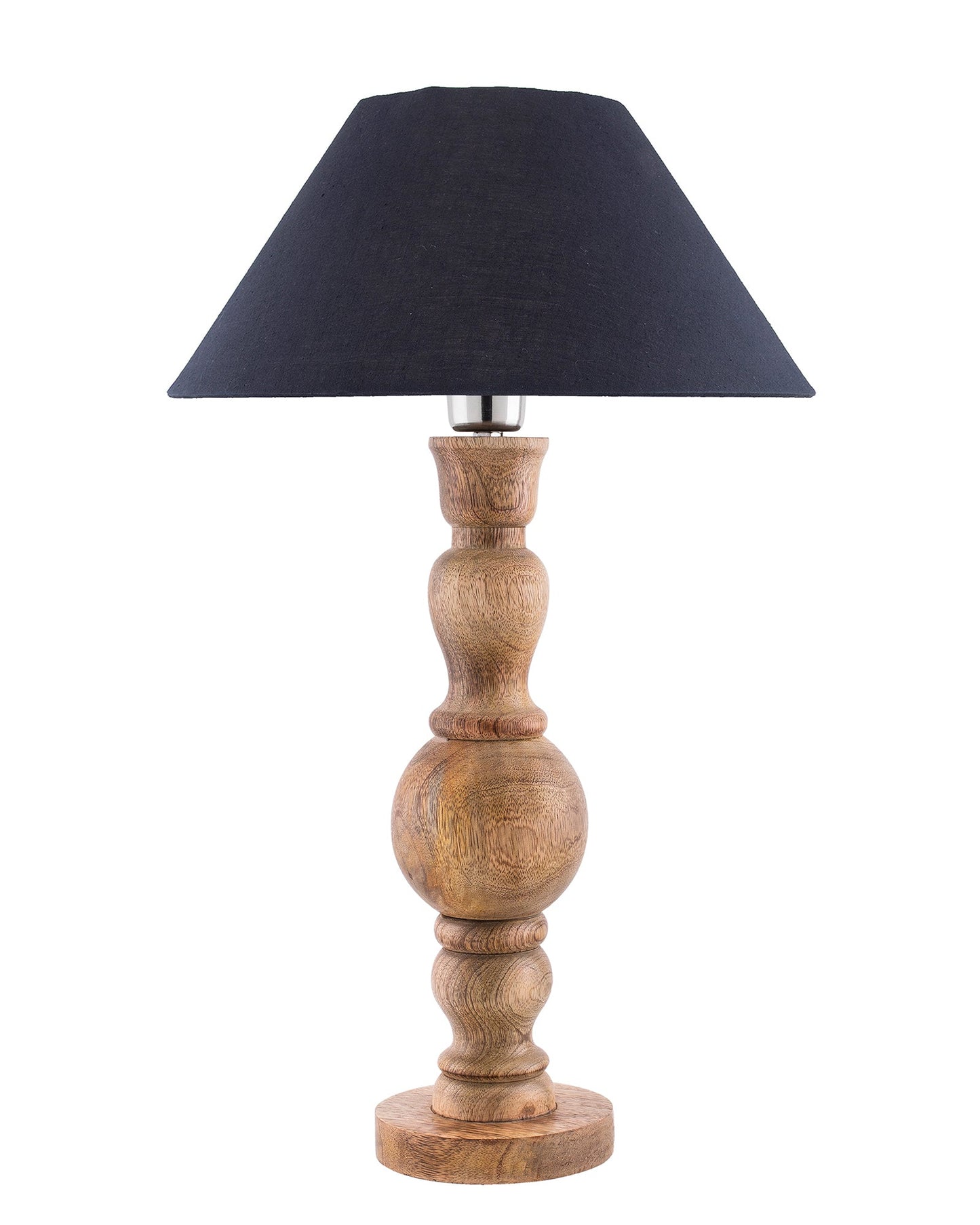 Hand Turned Wood Bubble Bedside Table Lamp, Cone Shade