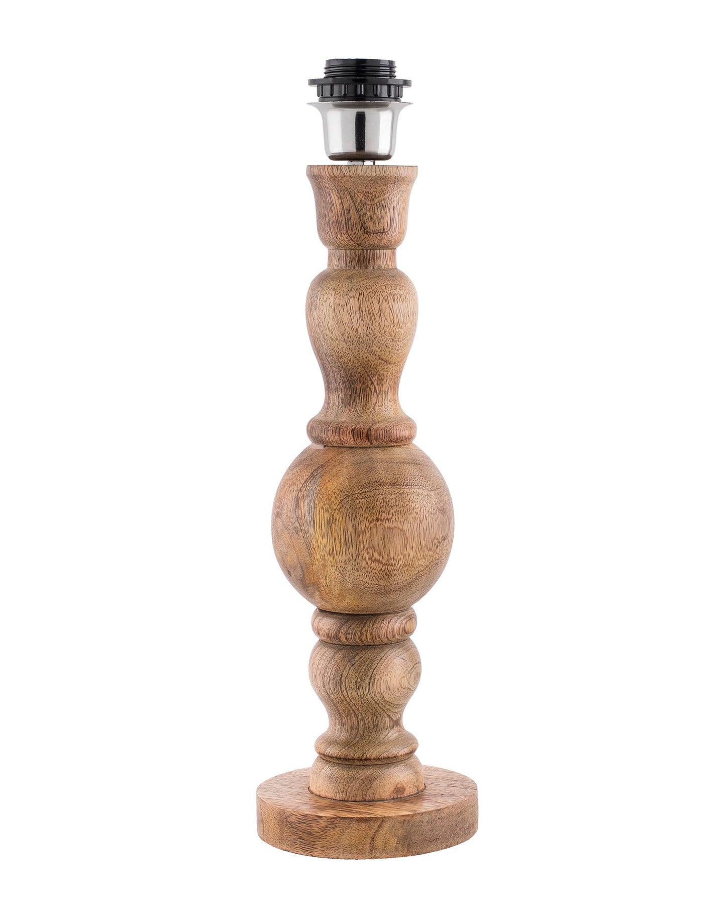 Hand Turned Wood Bubble Bedside Table Lamp, Drum Shade
