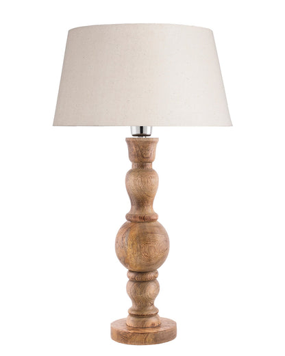 Hand Turned Wood Bubble Bedside Table Lamp, Drum Shade