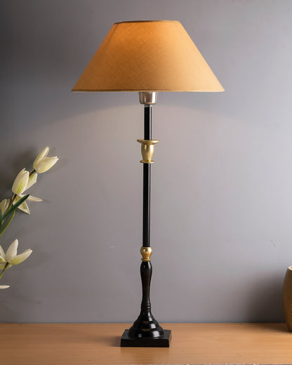 Classic Imperial Black Golden Candlestick Table Lamp, Cone Shade