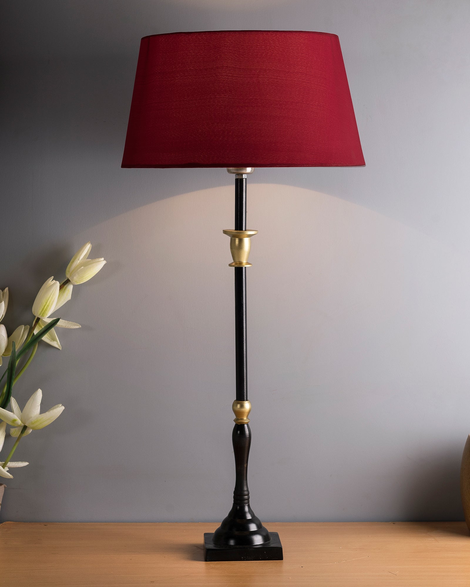 Classic Imperial Black Golden Candlestick Table Lamp, Drum Shade