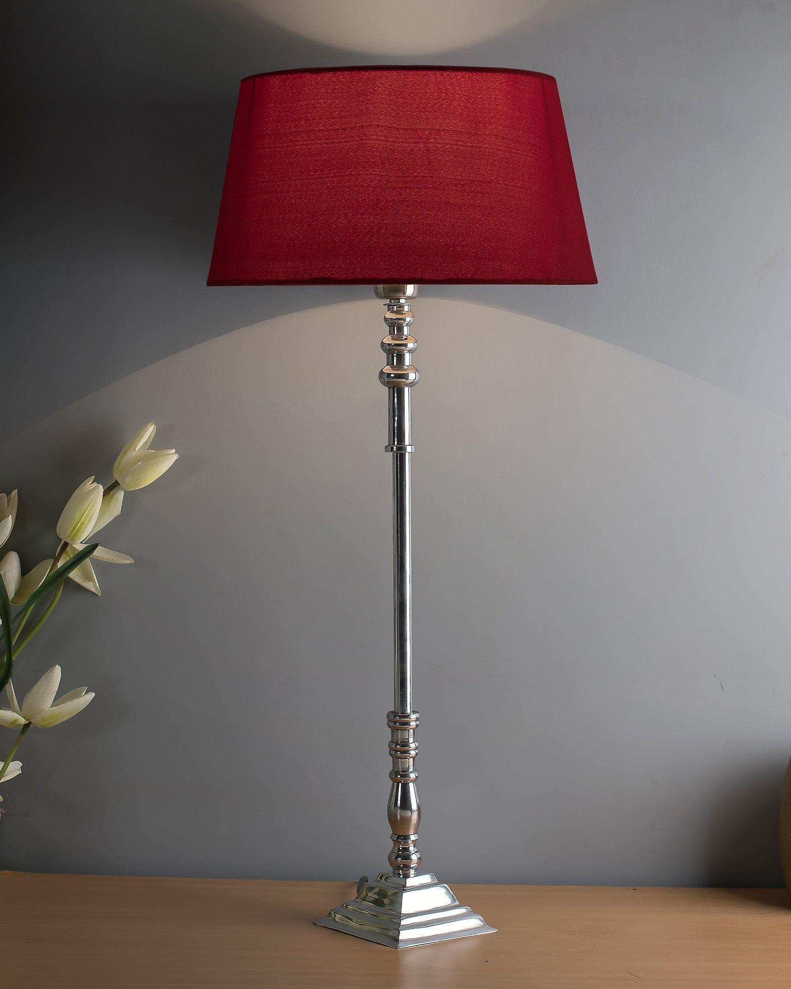 Modern Aluminium Chrome Finish Buffet Table Lamp, Drum Shade