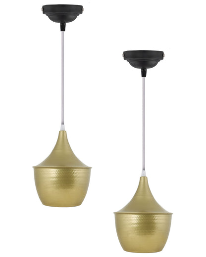E26/E27 Single Head Metal Cone Shade Pendant Vintage Hanging Ceiling Light, Golden Set of 2