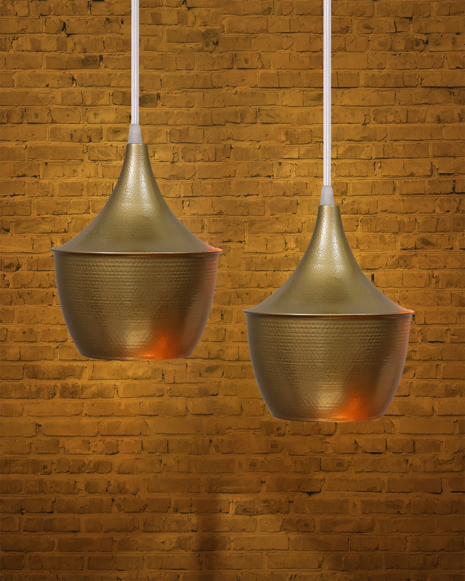 E26/E27 Single Head Metal Cone Shade Pendant Vintage Hanging Ceiling Light, Golden Set of 2