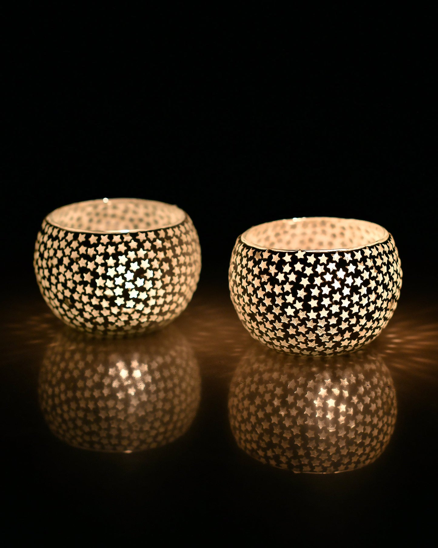 Moroccan Glass Mosaic Candle Holder, Tea Light holder Votive, Set of 2