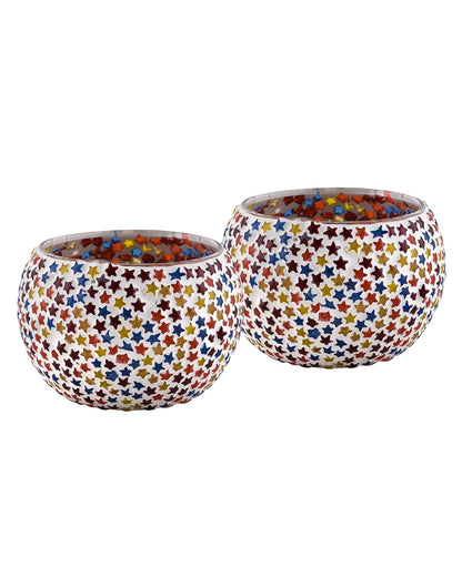 Moroccan Glass Mosaic Candle Holder, Tea Light holder Votive, Set of 2