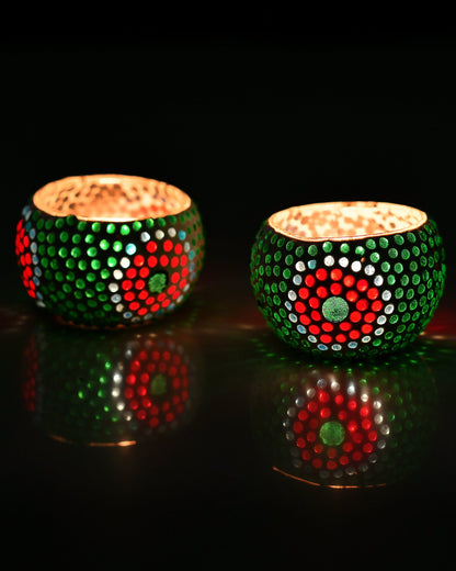Moroccan Glass Mosaic Candle Holder, Tea Light holder Votive, Set of 2