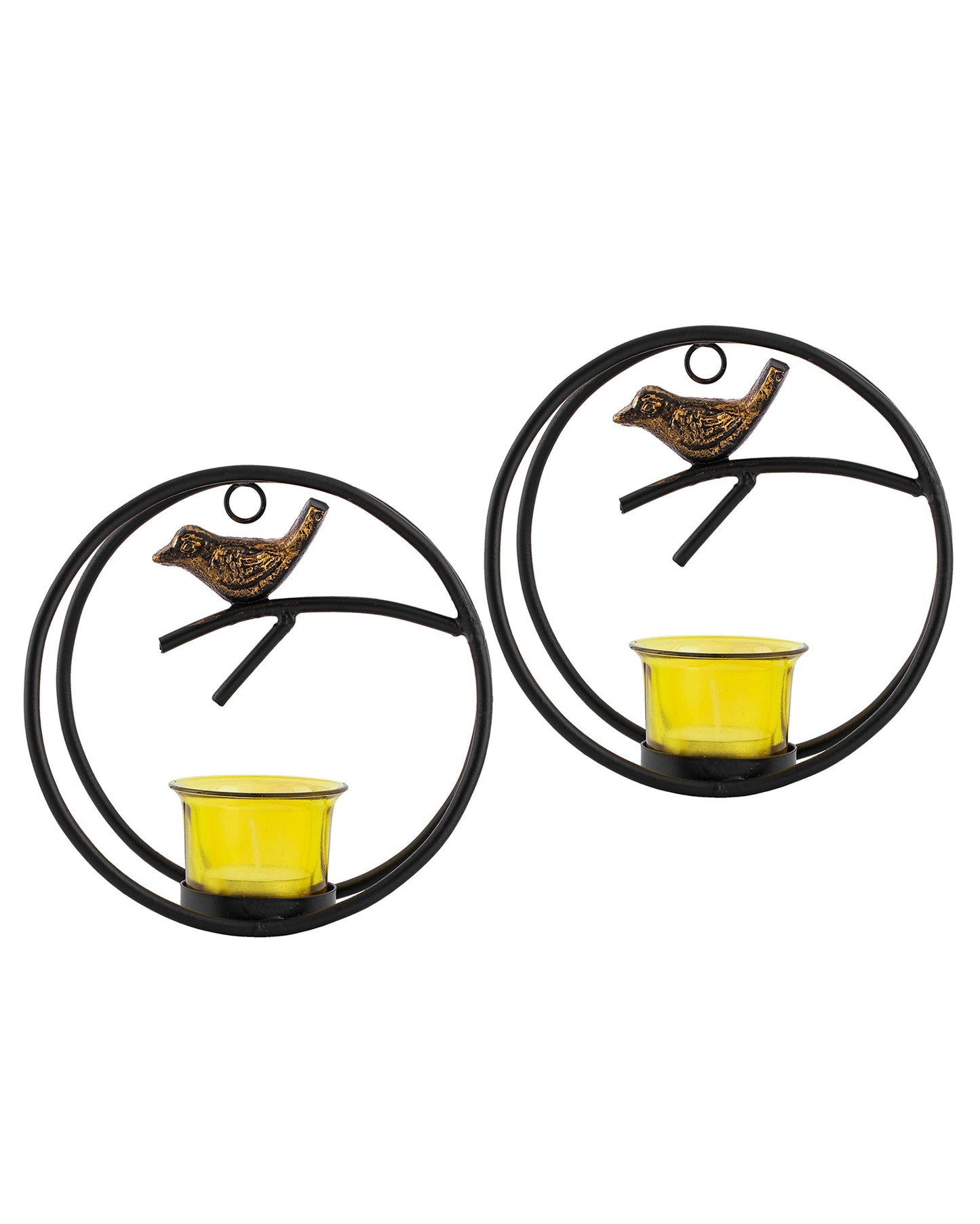 Decorative Bird Round Ring with Glass Table and Wall Tealight Holder,Set of 2,Antique Metal Wall Scone Candle Holder