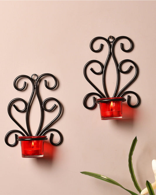 Modern Art Large Wall Sconce with Glass Votive Candle Tealight Holders,Set of 2, Antique Metal Wall Scone Candles