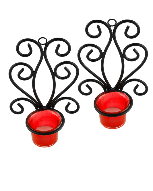 Modern Art Large Wall Sconce with Glass Votive Candle Tealight Holders,Set of 2, Antique Metal Wall Scone Candles