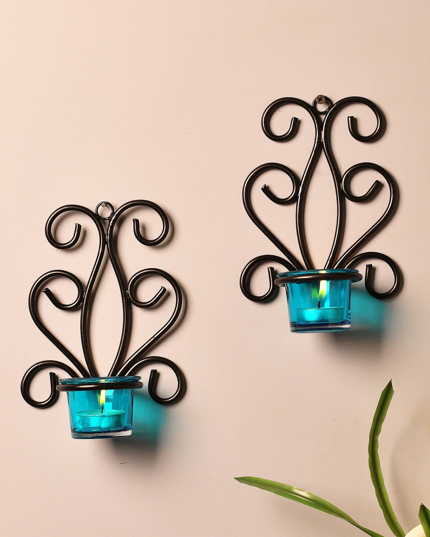 Modern Art Large Wall Sconce with Glass Votive Candle Tealight Holders,Set of 2, Antique Metal Wall Scone Candles