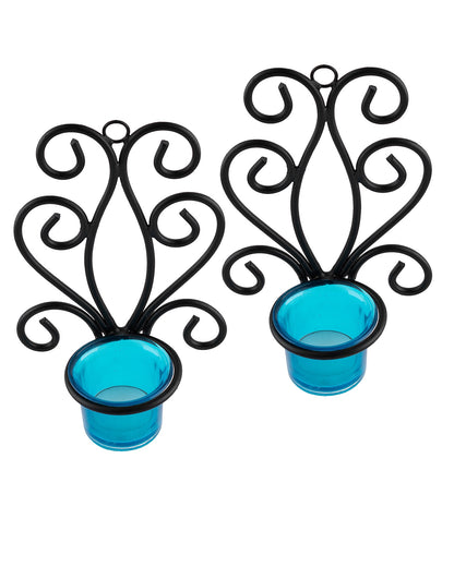 Modern Art Large Wall Sconce with Glass Votive Candle Tealight Holders,Set of 2, Antique Metal Wall Scone Candles