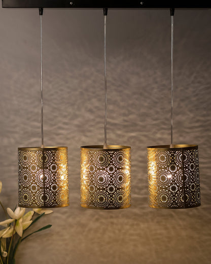3-Linear Linear Cluster Chandelier Filgree Hanging Gold Moroccan Hanging Light, E27 Holder, Decorative, White, URBAN Retro, Nordic Style, LED/Filament