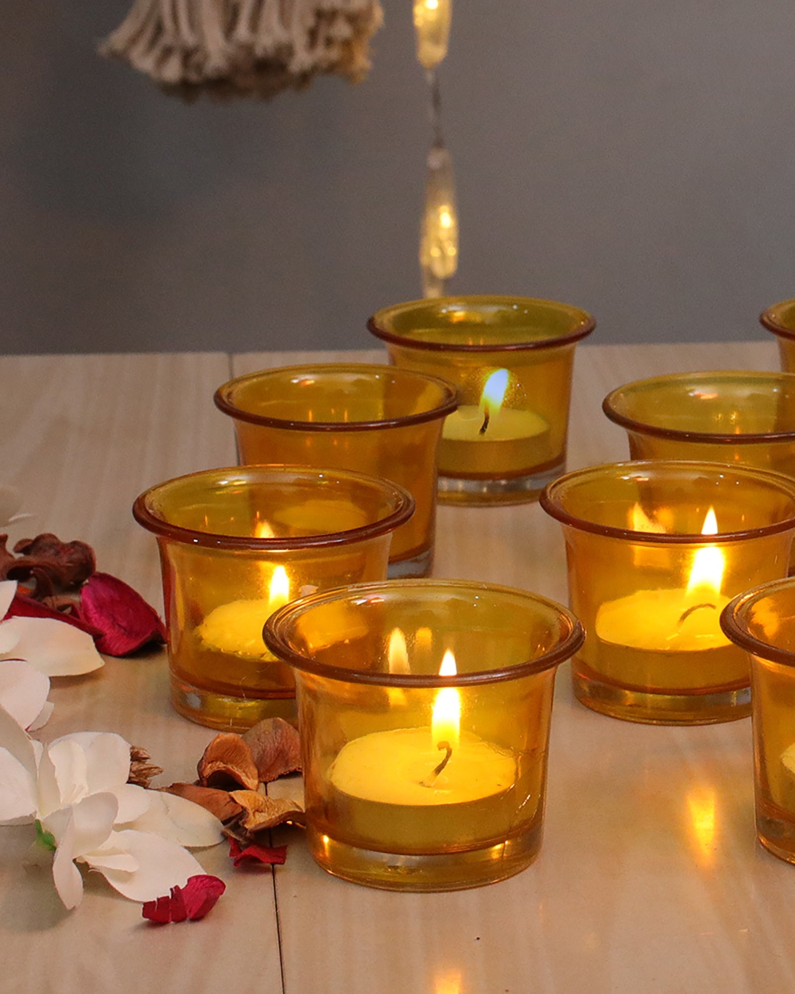 Collar Glass Tea Light Candle Holder, Set of 6