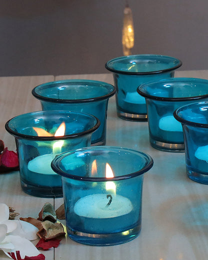 Collar Glass Tea Light Candle Holder, Set of 6