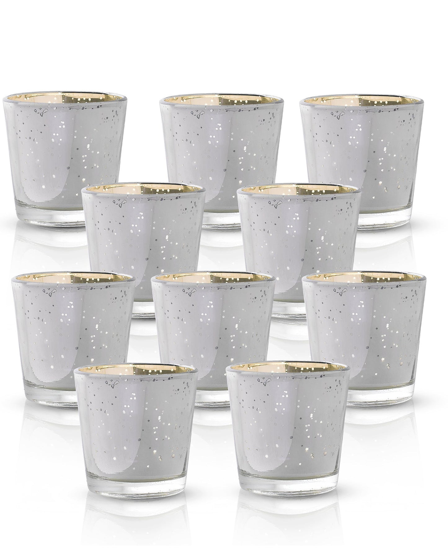 Mercury Silver T-light holder, Glass candle holder stand with free candle,set of 10