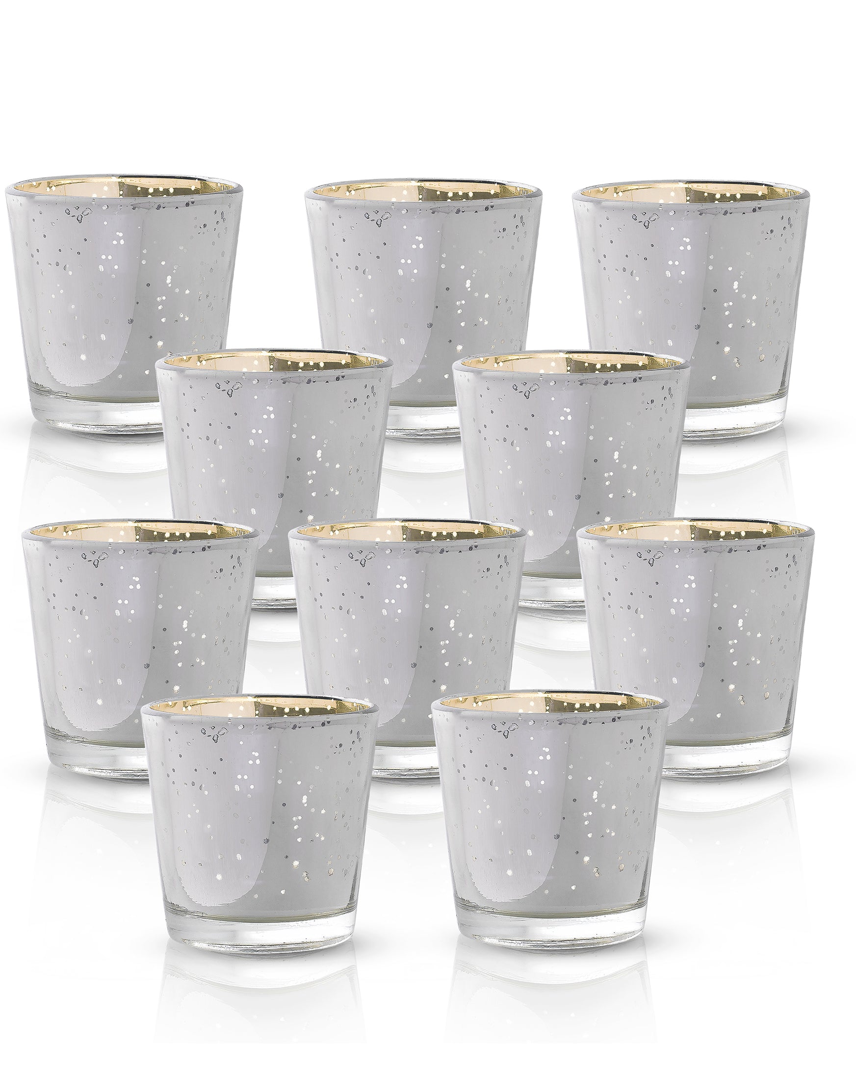 Mercury Silver T-light holder, Glass candle holder stand with free candle,set of 10