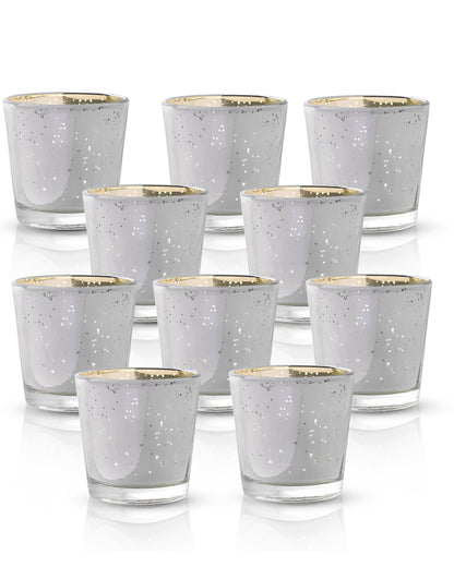 Mercury Silver T-light holder, Glass candle holder stand with free candle,set of 10