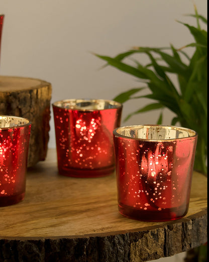 Mercury Silver T-light holder, Glass candle holder stand with free candle,set of 10