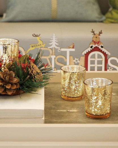 Mercury Silver T-light holder, Glass candle holder stand with free candle,set of 10