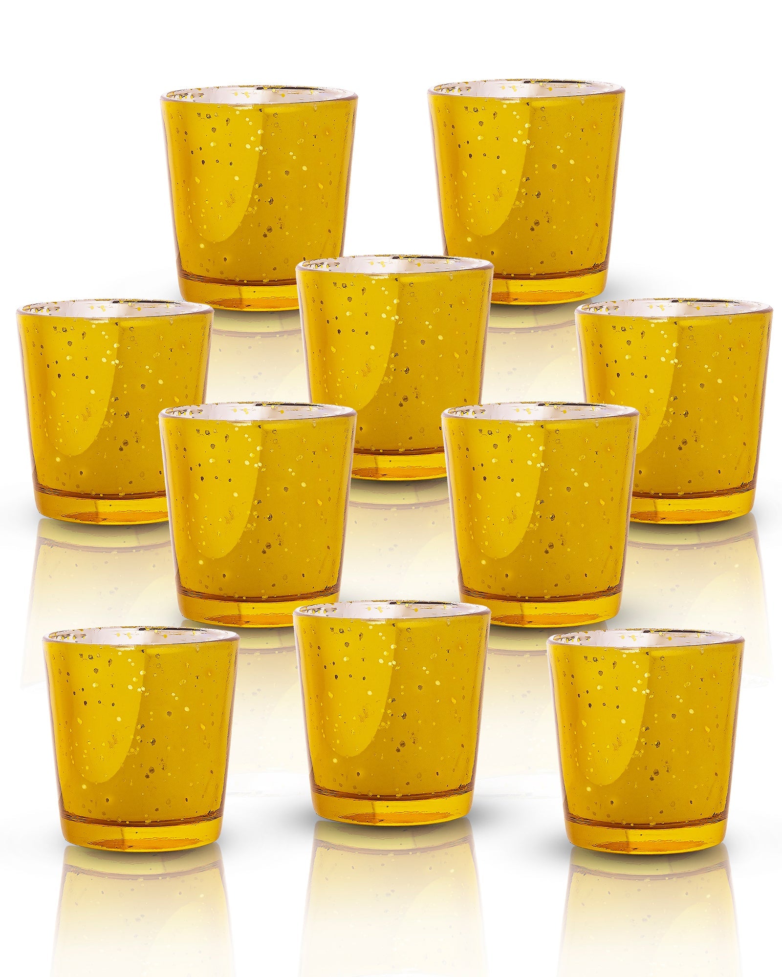 Mercury Silver T-light holder, Glass candle holder stand with free candle,set of 10