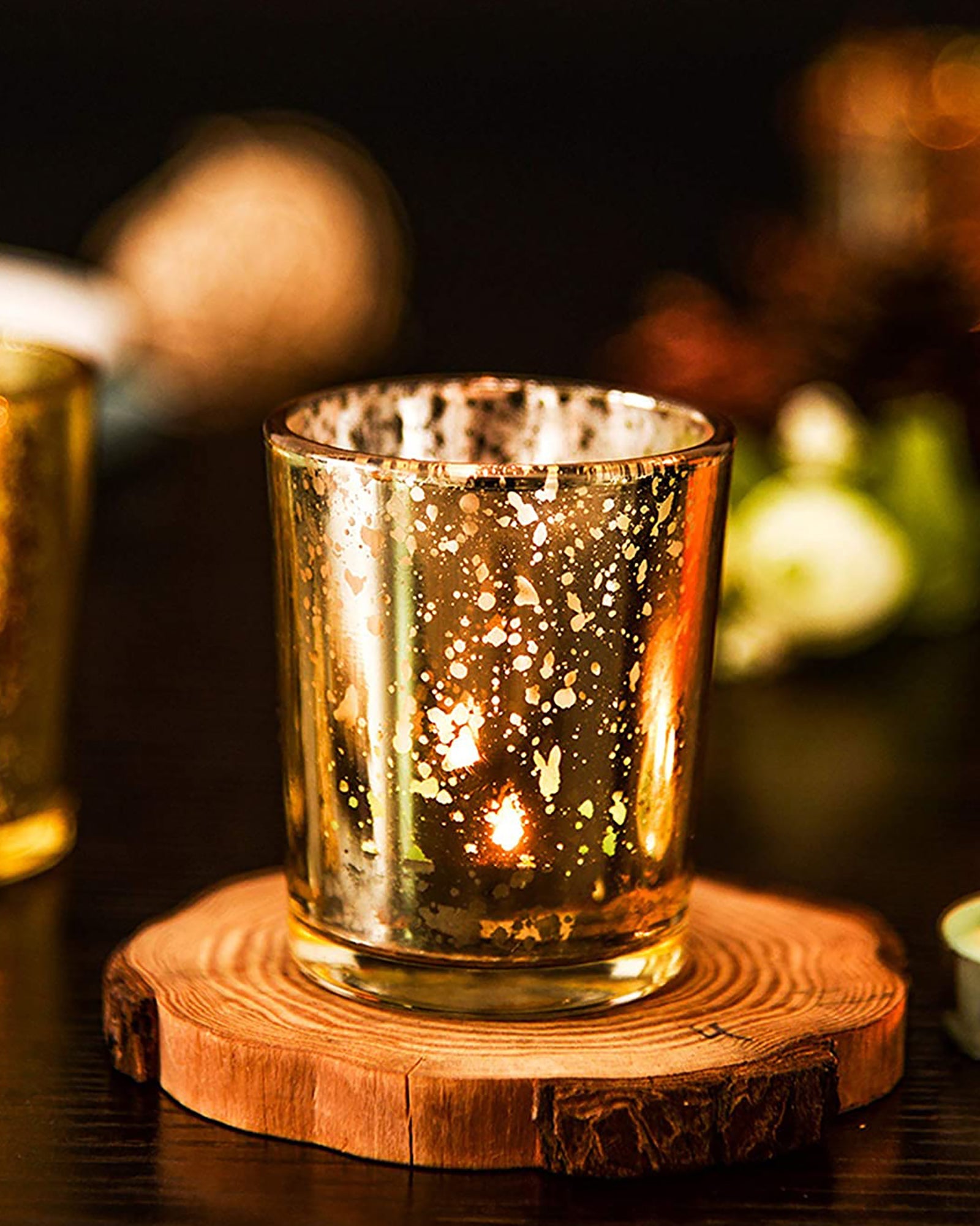 Mercury Silver T-light holder, Glass candle holder stand with free candle,set of 10