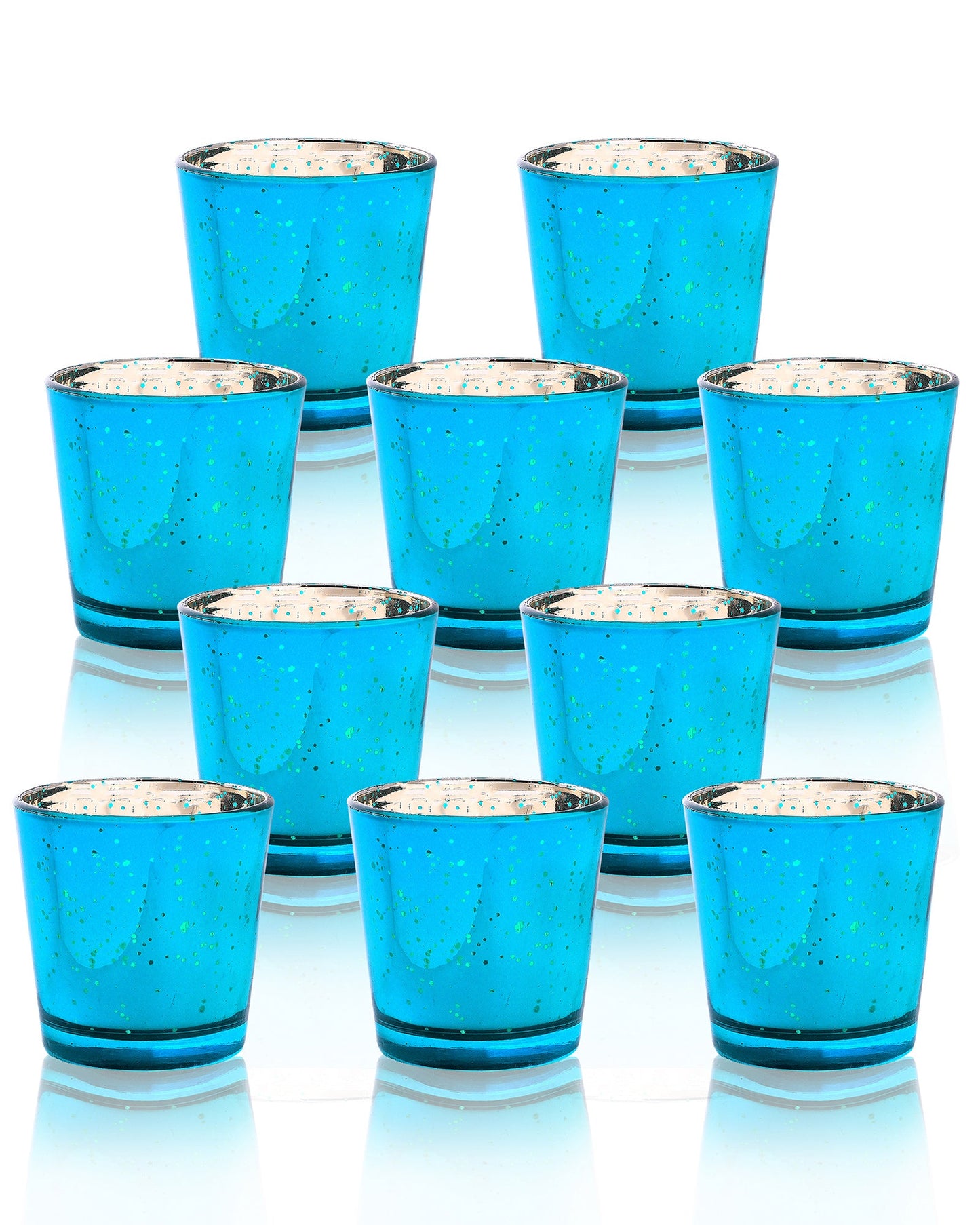 Mercury Silver T-light holder, Glass candle holder stand with free candle,set of 10