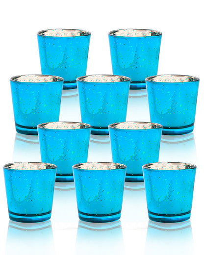 Mercury Silver T-light holder, Glass candle holder stand with free candle,set of 10