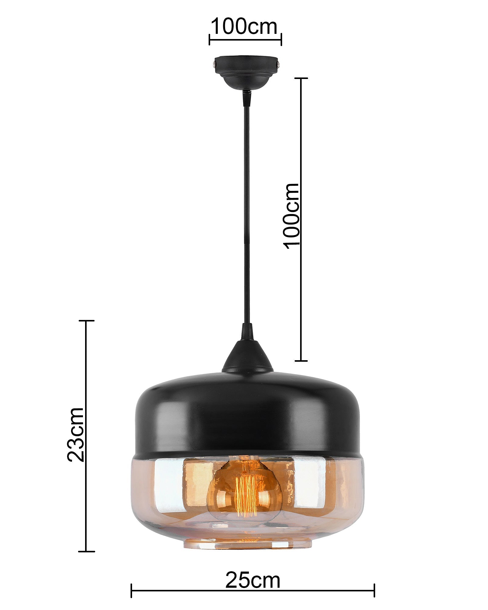 Glass Pendant Light Black Loft Bar Counter Dining Room Creative LED/Filament Ceiling Hanging Lamp, E27, Murray