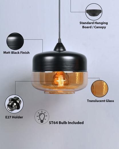 Glass Pendant Light Black Loft Bar Counter Dining Room Creative LED/Filament Ceiling Hanging Lamp, E27, Murray