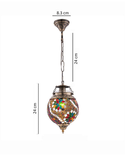 AntiqueTurkish Moroccan Mosaic Pendant with Metal hangings, Ceiling Hanging Light