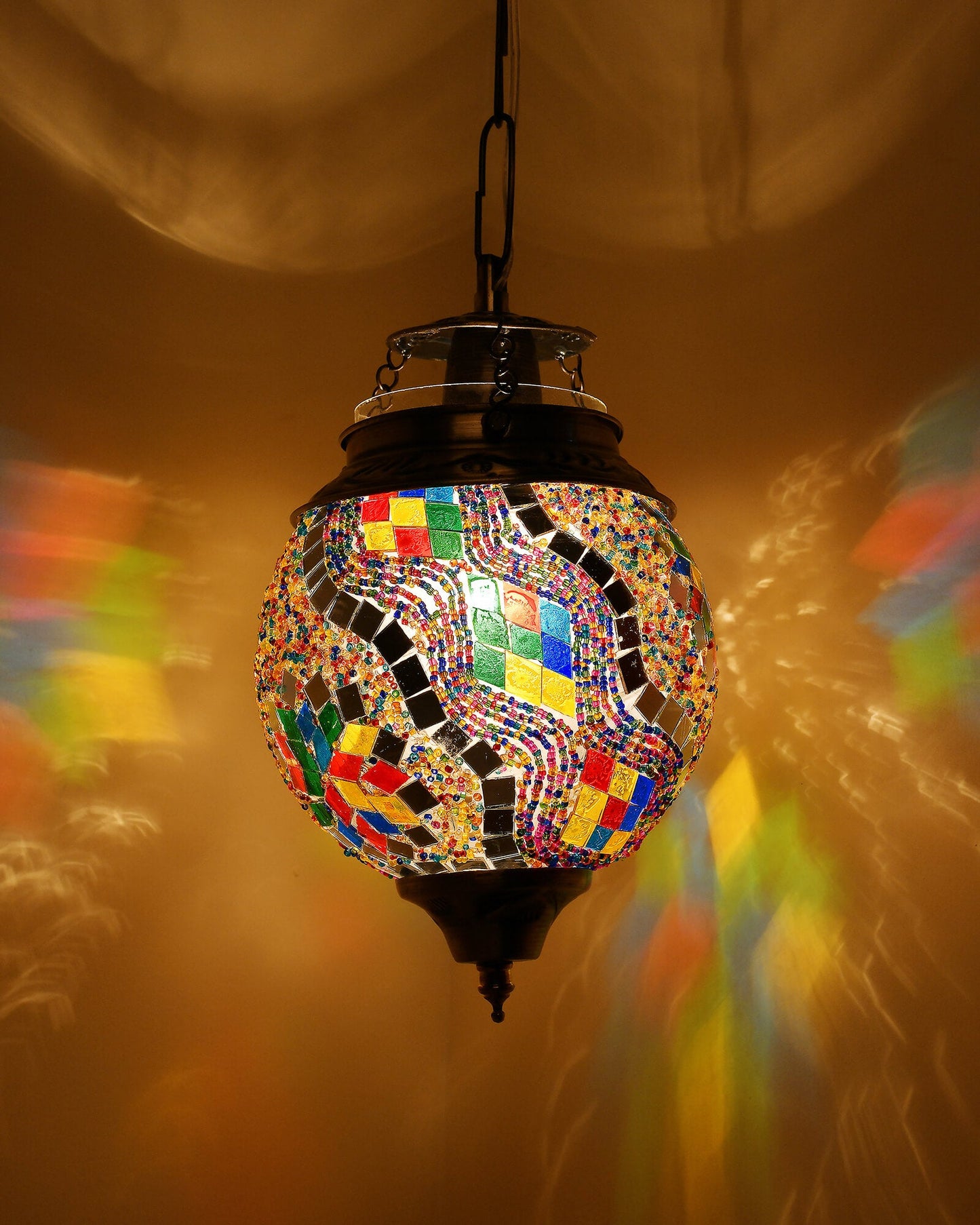 AntiqueTurkish Moroccan Mosaic Pendant with Metal hangings, Ceiling Hanging Light