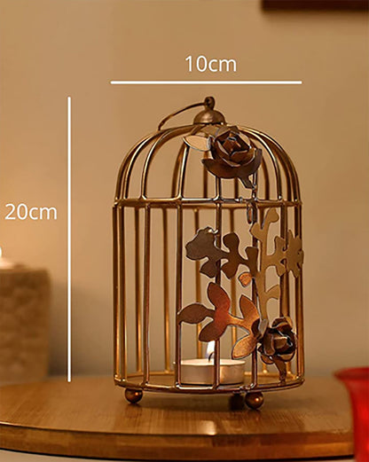 Table Decor Metal Bird Cage Light Antique Diwali Showpieces for Home Decor tealight candle holders | Tea Light Holder with Flower Vine Antique Lantern Candlestick Holders for Home, Living Room, Mandir Decoration