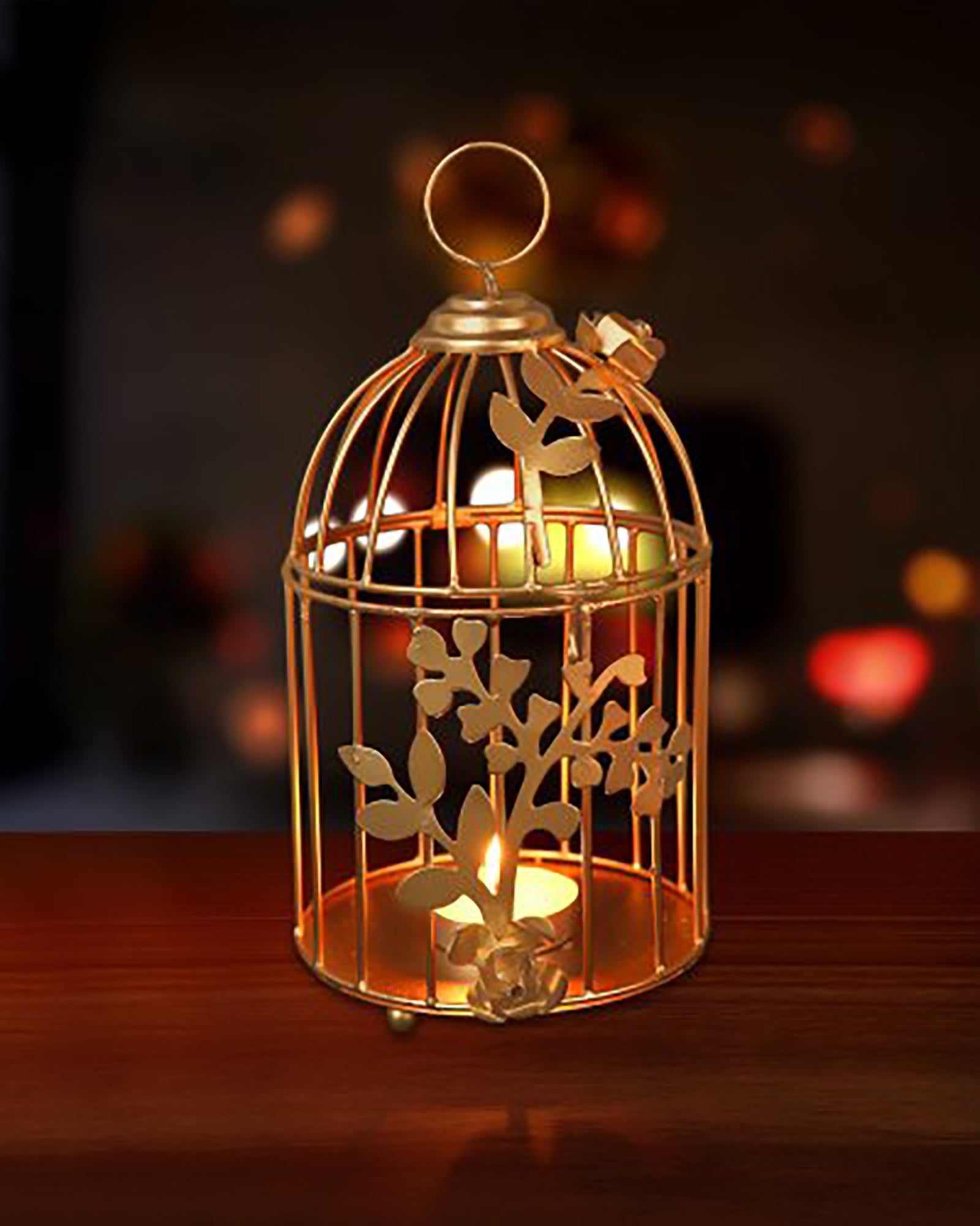 Homesake® Candle Holder | Tealight Holder for Home Décor, Living Room, Table Décor, Pooja Candle Stand Lantern, Room, Diwali Decoration, Wedding & Festival Gift, Metal Birdcage Design, Golden
