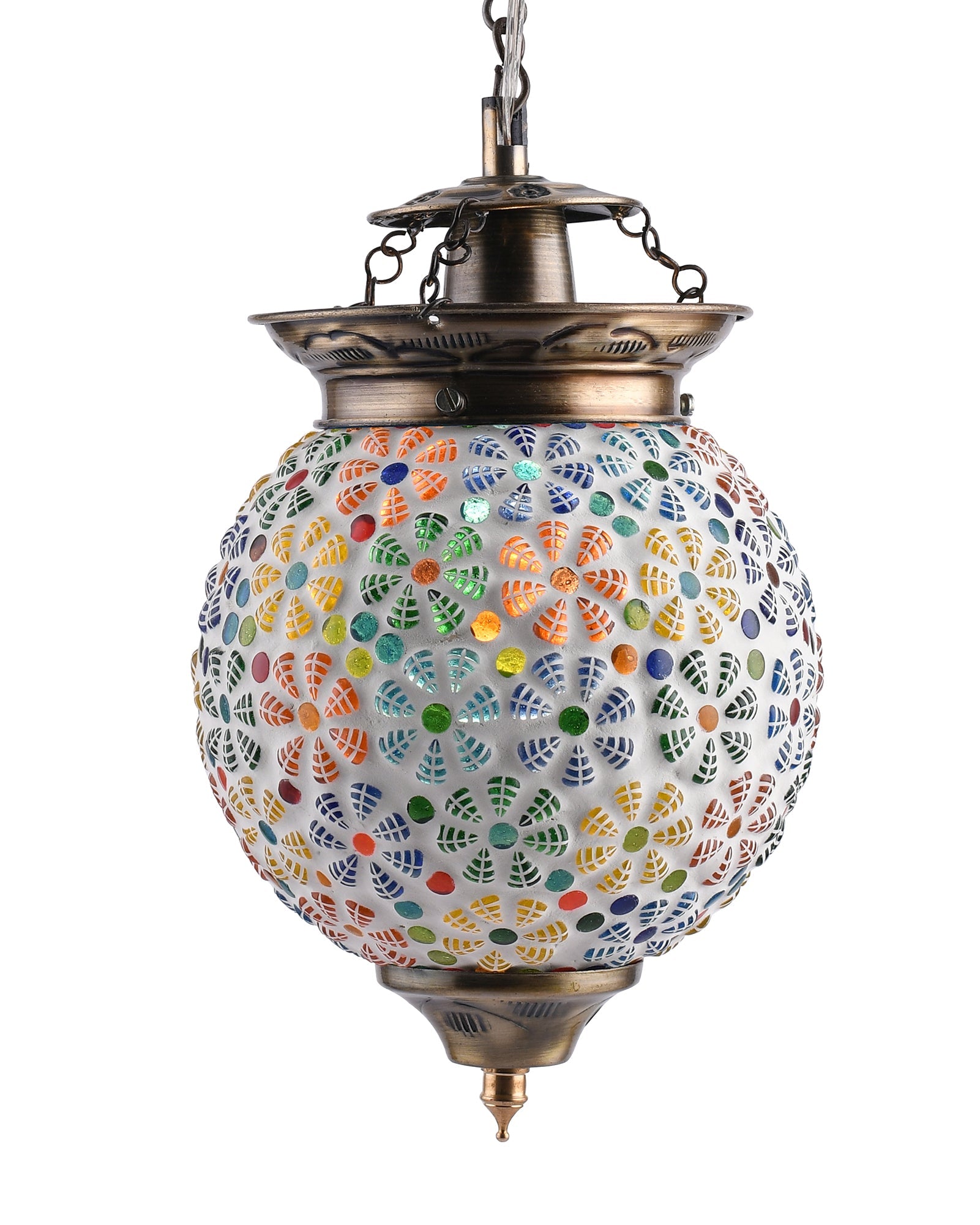 Antique Turkish Moroccan Mosaic Pendant with Metal Ceiling Hanging Light