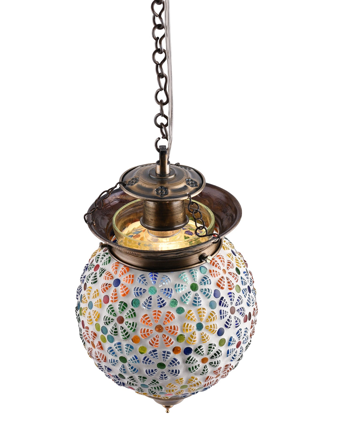 Antique Turkish Moroccan Mosaic Pendant with Metal Ceiling Hanging Light