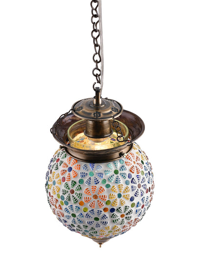 Antique Turkish Moroccan Mosaic Pendant with Metal Ceiling Hanging Light