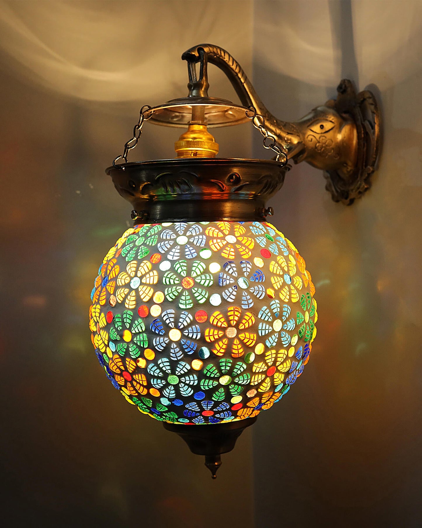 Antique Turkish Mosaic Heritage Style Wall Lamp, Glass Wall Bracket