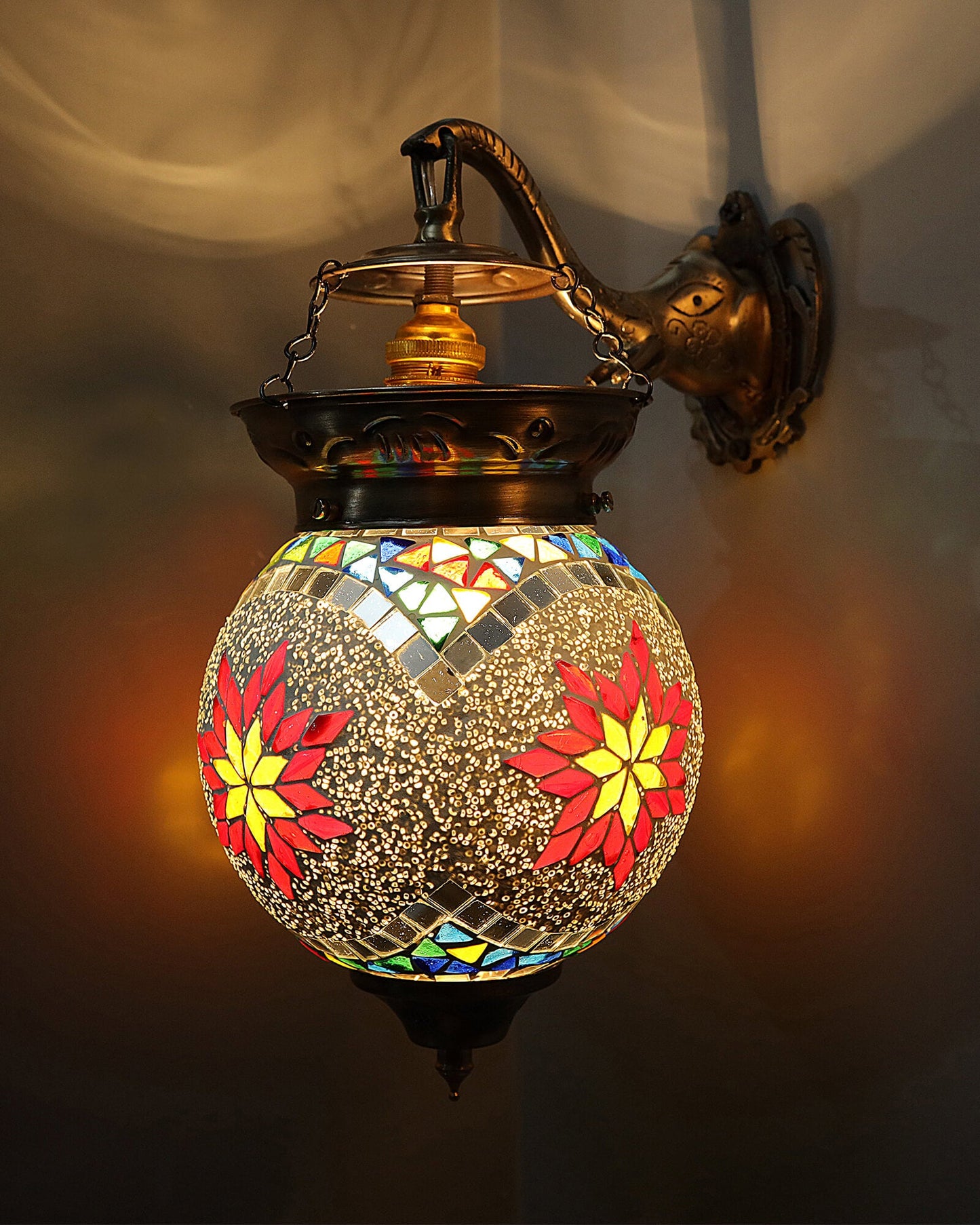 Antique Turkish Mosaic Heritage Style Wall Lamp, Glass Wall Bracket