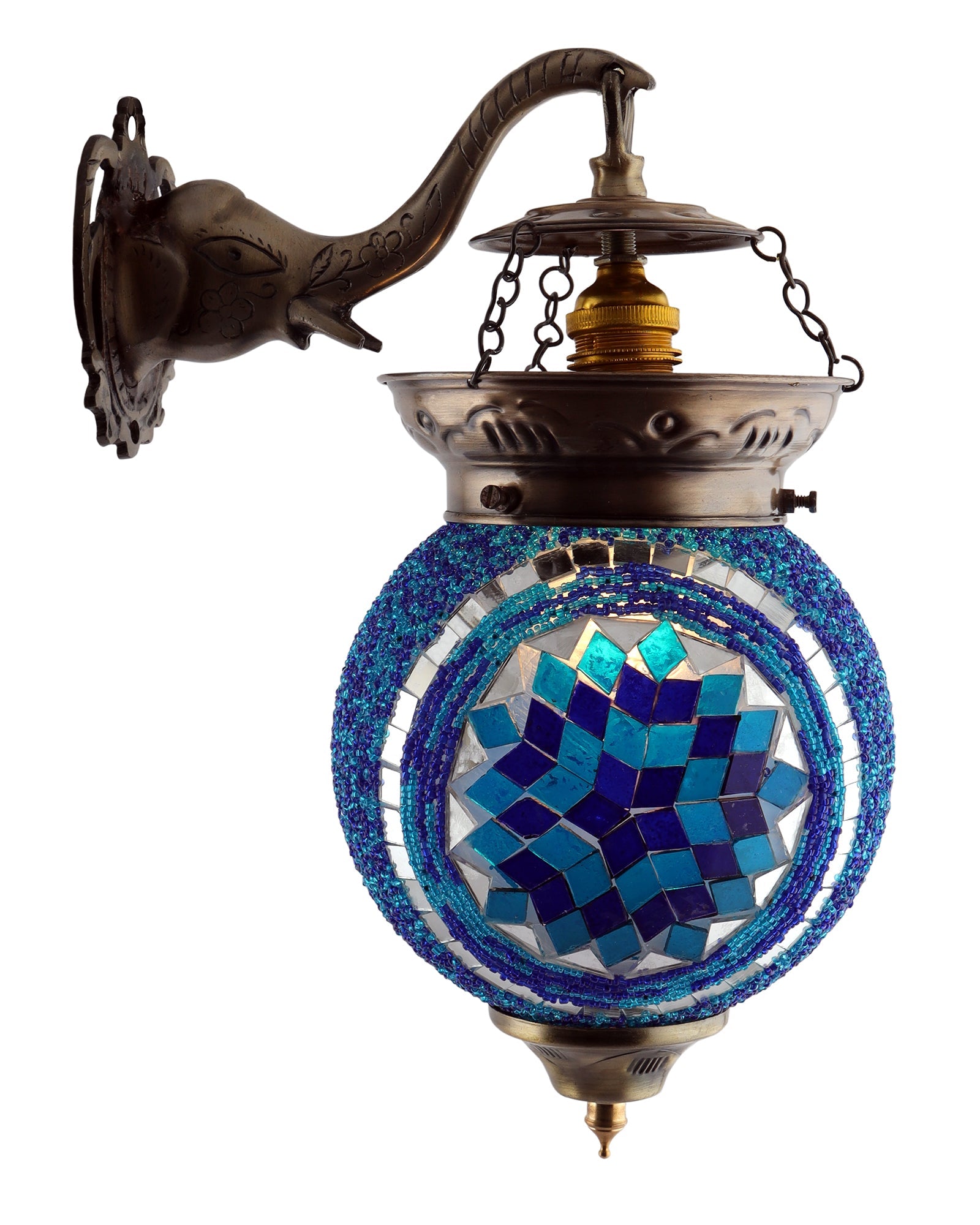 Antique Turkish Mosaic Heritage Style Wall Lamp, Glass Wall Bracket